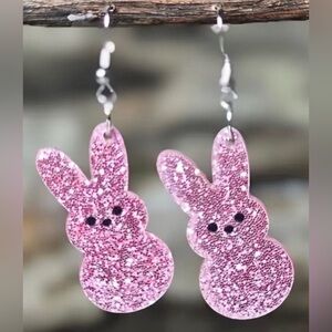 Pink Glitter Bunny Earrings